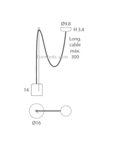Suspension adressable GU10 en métal avec lumière Paco | Éclairage LeónLeds | plafonnier 1 ampoule mesures