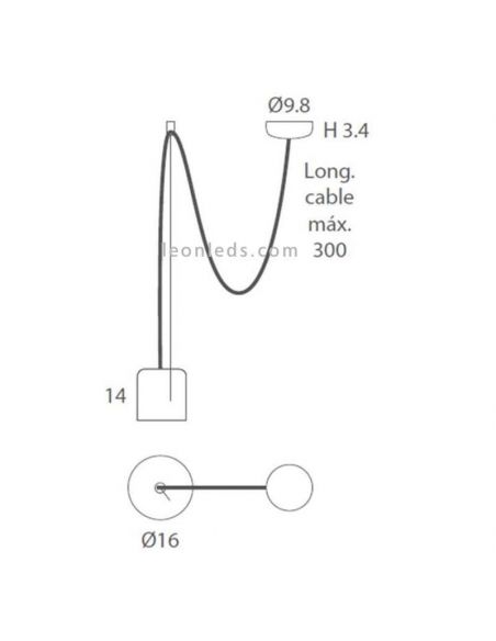 Suspension adressable GU10 en métal avec lumière Paco | Éclairage LeónLeds | plafonnier 1 ampoule mesures