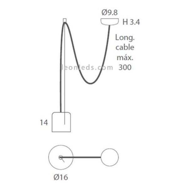 Luminária pendente endereçável de metal GU10 com luz Paco | LeónIluminação Leds | luminária de teto 1 lâmpada medidas