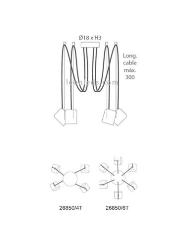 Suspension adressable GU10 en métal avec lumière Paco | Éclairage LeónLeds | plafonnier 4 ampoules mesures