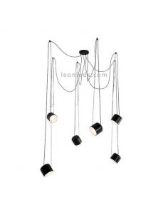 Luminária pendente endereçável de metal GU10 com luz Paco | LeónIluminação Leds | luminária de teto 6 holofotes pretos