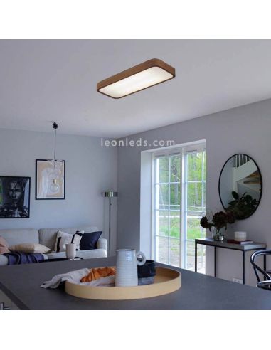 Plafón rectangular Nature de madera y cristal |Olé by Fm | Leónleds