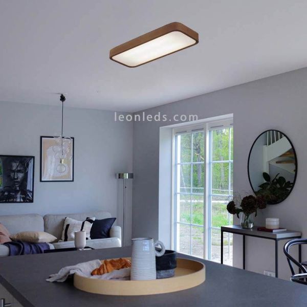 Plafón rectangular Nature de madera y cristal |Olé by Fm | Leónleds