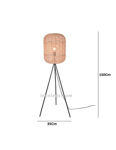 Lámpara de pie natural de sisal serie Runa 1xE2 medidas marca Trio Lighting| LeonLeds Iluminación