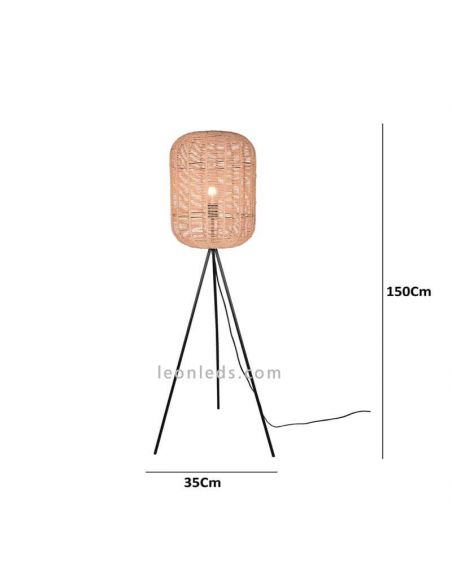 Lámpara de pie natural de sisal serie Runa 1xE2 medidas marca Trio Lighting| LeonLeds Iluminación