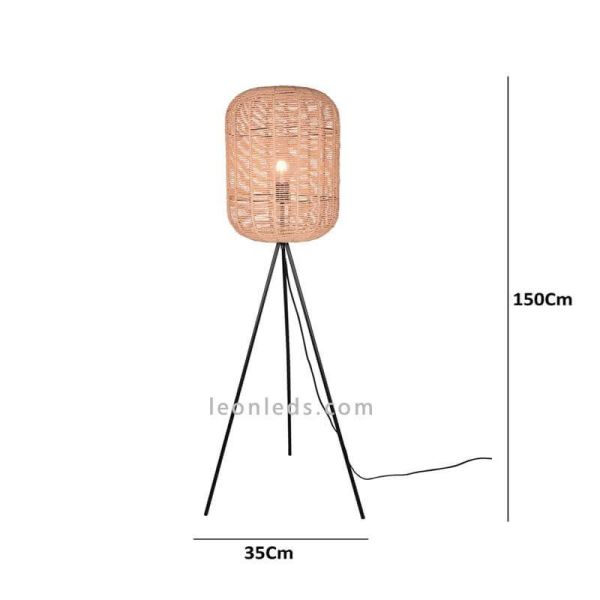 Lampadaire en sisal naturel série Runa 1xE2 mesure la marque Trio Lighting | Éclairage LeonLeds