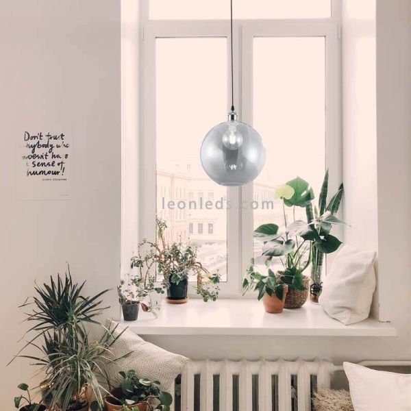 Luminária suspensa bola de vidro Dino níquel | Iluminação Leonleds
