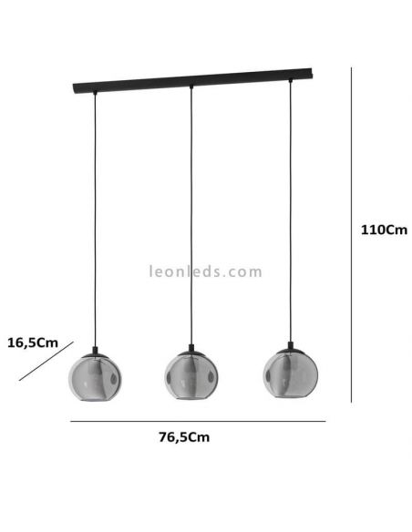 Lámpara de techo 3 luces en línea cristal y metal serie Ariscani dimensiones marca Eglo Iluminación | LeonLeds Iluminación