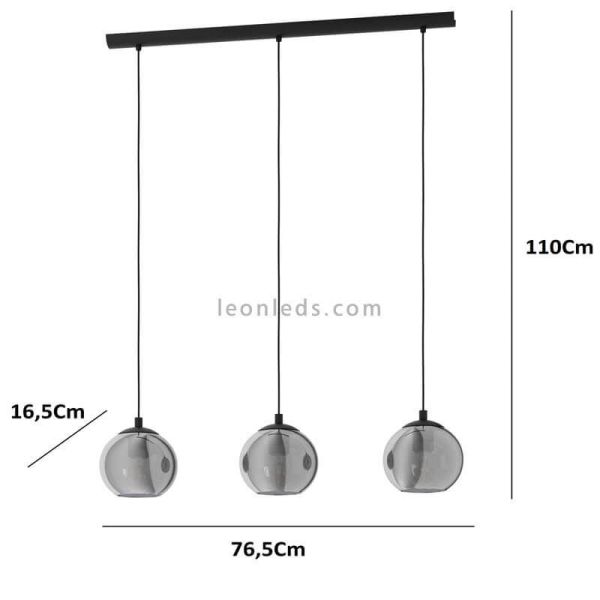 Lámpara de techo 3 luces en línea cristal y metal serie Ariscani dimensiones marca Eglo Iluminación | LeonLeds Iluminación