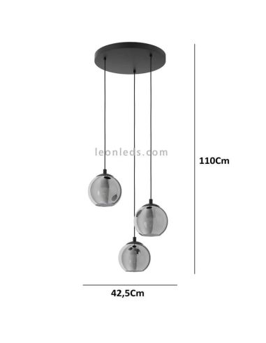 Suspension circulaire à 3 boules lumineuses, série Ariscani, dimensions, marque Eglo Iluminación | Éclairage LeonLeds