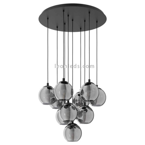 Grande suspension 10xE27 verre noir transparent Ariscani Eglo Iluminación | Éclairage LeonLeds