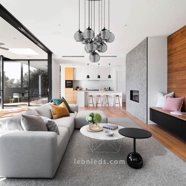 Lámpara colgante grande 10xE27 cristal negro transparente Ariscani foto de ambiente Eglo Iluminación | LeonLeds Iluminación