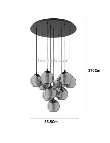 Grande suspension 10xE27 verre noir série Ariscani dimensions marque Eglo Iluminación | Éclairage LeonLeds