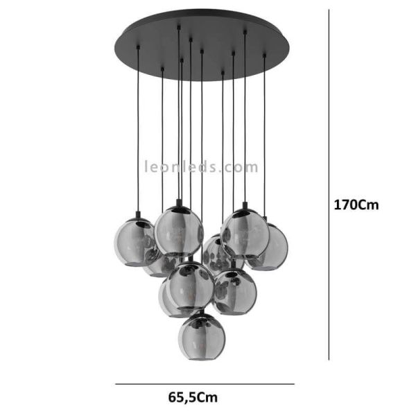 Lámpara colgante grande 10xE27 cristal negro serie Ariscani dimensiones marca Eglo Iluminación | LeonLeds Iluminación