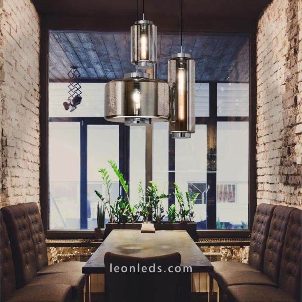 Allongé Chrome Graphite Pendant Lamp Jars photo environnement 1XE27 | Éclairage LeonLeds