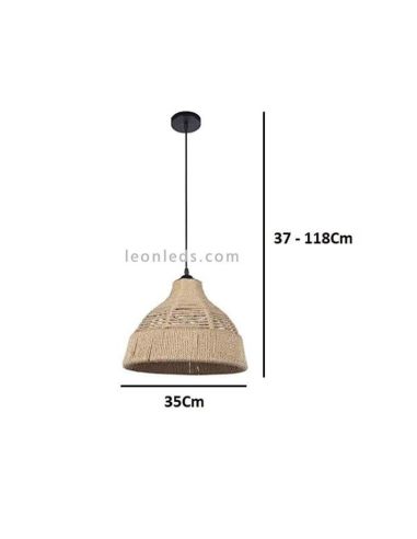 Lámpara colgante con pantalla de cuerda Yute dimensiones de la lámpara | LeonLeds Iluminación