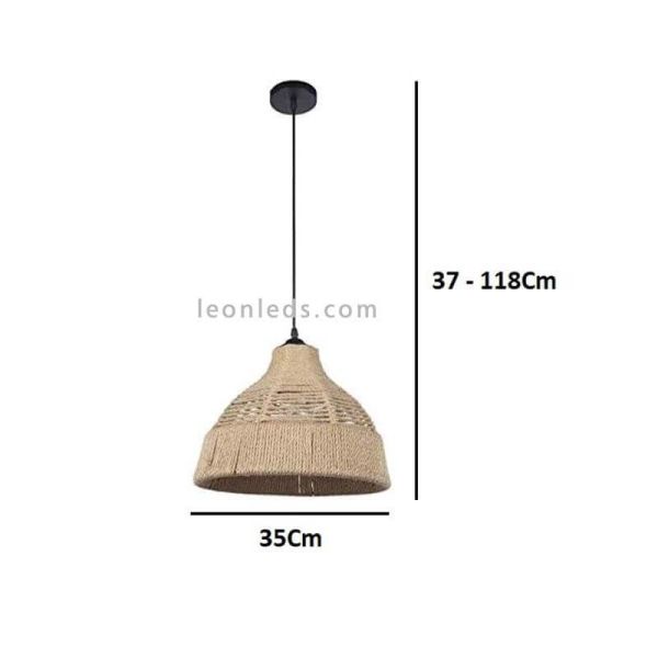Lámpara colgante con pantalla de cuerda Yute dimensiones de la lámpara | LeonLeds Iluminación