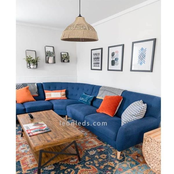 Lámpara colgante con pantalla de cuerda Yute foto de ambiente | LeonLeds Iluminación