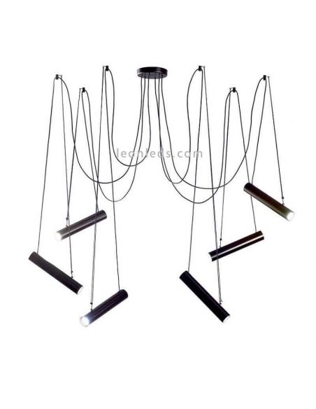 Suspension avec abat-jour cylindriques orientables Pepo | Éclairage LeónLeds | Plafonnier 6 spots noirs