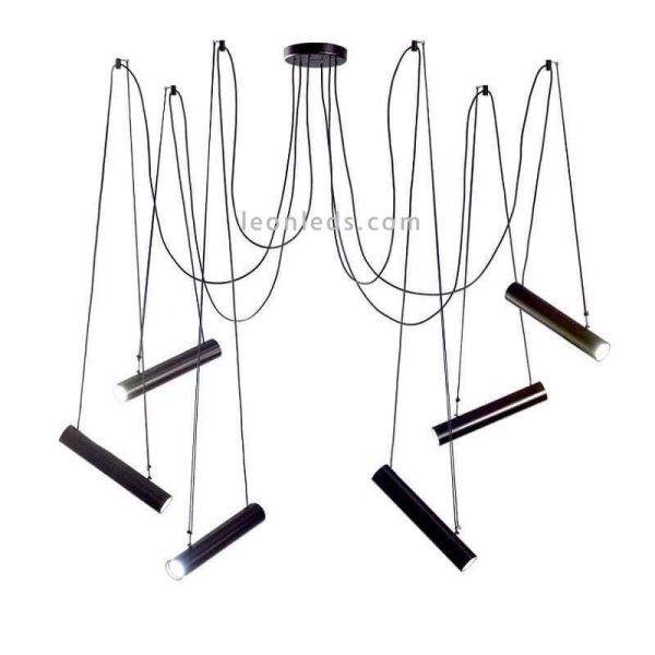 Lámpara colgante con pantallas cilíndricas regulables Pepo | LeónLeds Iluminación | Lámpara de techo 6 focos negra