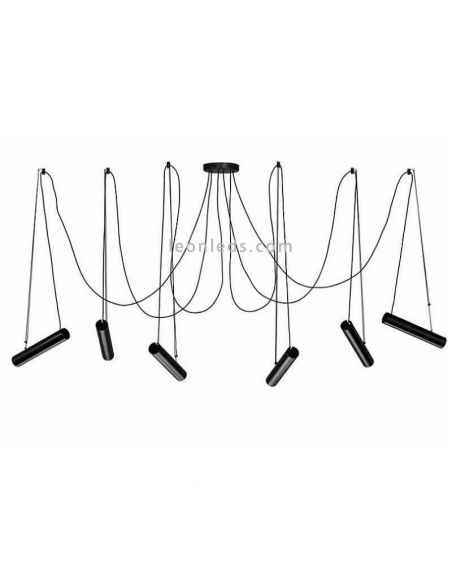 Lámpara colgante con pantallas cilíndricas regulables Pepo | LeónLeds Iluminación | Lámpara de techo 6 focos negra