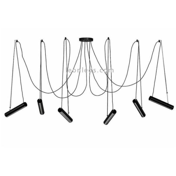 Lámpara colgante con pantallas cilíndricas regulables Pepo | LeónLeds Iluminación | Lámpara de techo 6 focos negra