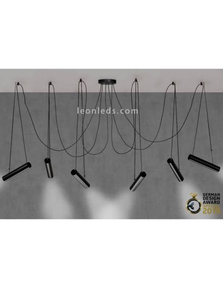 Luminária pendente com abajures cilíndricos orientáveis Pepo | LeónIluminação Leds | Luminária de teto 4 focos sala de estar