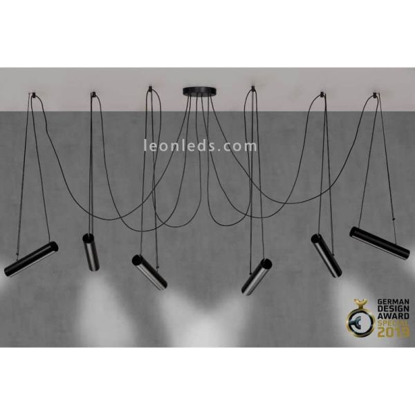 Lámpara colgante con pantallas cilíndricas regulables Pepo | LeónLeds Iluminación | Lámpara de techo 4 focos salón