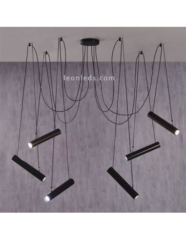 Suspension avec abat-jour cylindriques orientables Pepo | Éclairage LeónLeds | Plafonnier 6 spots salle à manger