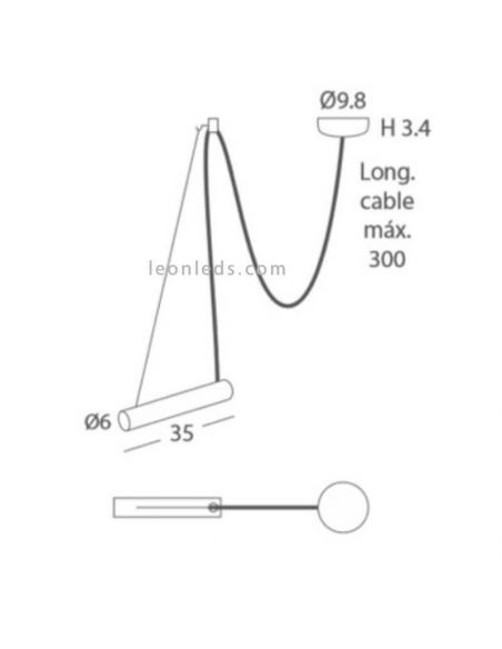 Lámpara colgante con pantallas cilíndricas regulables Pepo | LeónLeds Iluminación | Lámpara de techo 1 foco medidas
