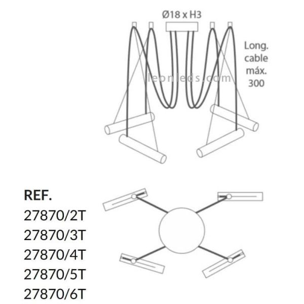 Suspension avec abat-jour cylindriques orientables Pepo | Éclairage LeónLeds | Plafonnier 4 spots mesures