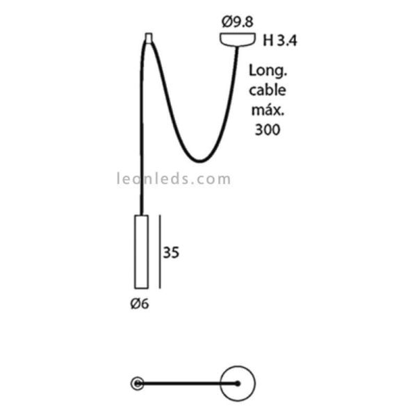 Luminária pendente cilíndrica para fonte de luz descentrada Pepo | LeónIluminação Leds | Medidas da luminária de teto preta