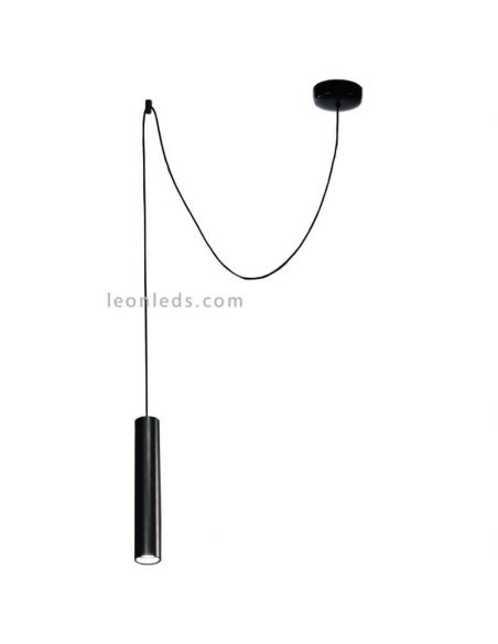 Lámpara colgante cilíndrica para punto de luz descentrado Pepo | LeónLeds Iluminación | Lámpara negra de techo