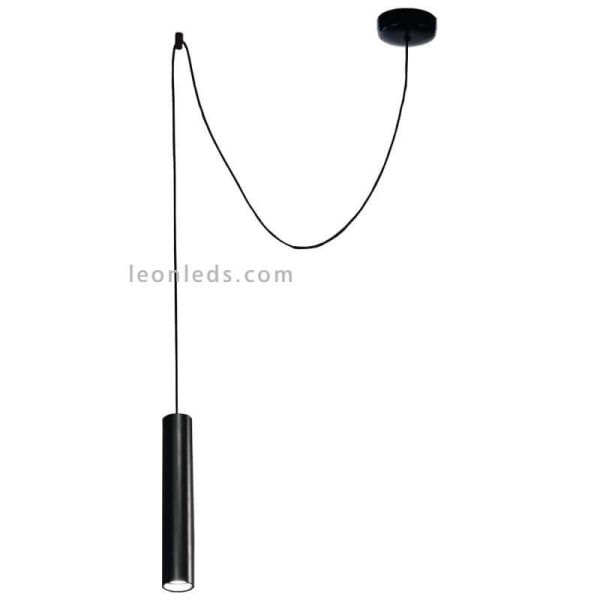 Luminária pendente cilíndrica para fonte de luz descentrada Pepo | LeónIluminação Leds | candeeiro de teto preto
