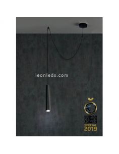 Luminária pendente cilíndrica para fonte de luz descentrada Pepo | LeónIluminação Leds | candeeiro de teto preto 2