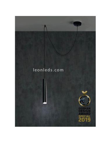 Luminária pendente cilíndrica para fonte de luz descentrada Pepo | LeónIluminação Leds | candeeiro de teto preto