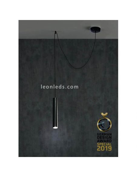 Lámpara colgante cilíndrica para punto de luz descentrado Pepo | LeónLeds Iluminación | Lámpara negra de techo