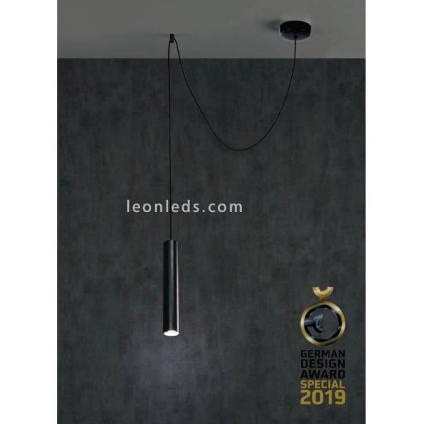 Lámpara colgante cilíndrica para punto de luz descentrado Pepo | LeónLeds Iluminación | Lámpara negra de techo