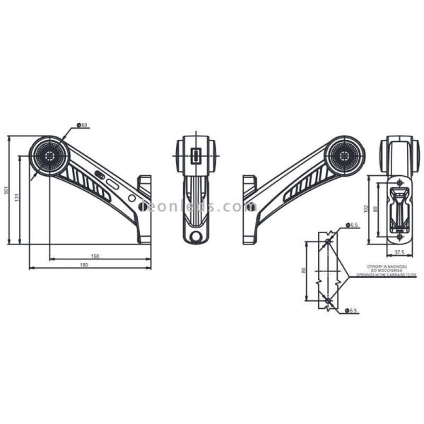 Dimensiones Cuerno LED largo con luz Delantera, Roja y Ambar 12V/24V 575BCL Was | LeonLeds