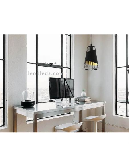 Plafonnier moderne couleur noire série Austell ampoule 16.5Cm 1XE27 | Éclairage LeonLeds