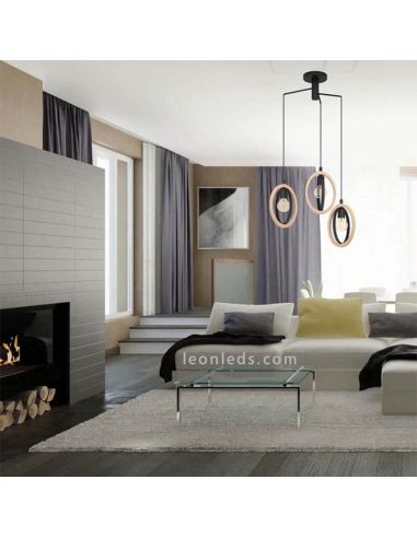 Plafonnier LED vintage en bois Basildon série 3XE27 de la marque Eglo Iluminación | Éclairage LeonLeds