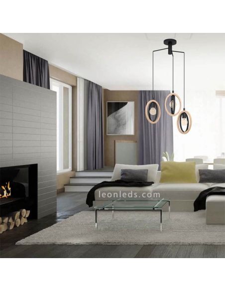 Lámpara de techo LED vintage de madera serie Basildon 3XE27 marca Eglo Iluminación | LeonLeds Iluminación