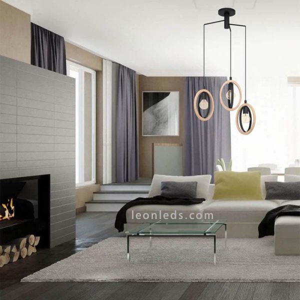 Luminária de teto LED vintage de madeira Basildon série 3XE27 marca Eglo Iluminación | Leon Iluminação LED