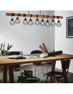 Plafonnier en bois Townshend 5 Vintage 9XE27| Lampe en bois vintage d'Eglo Lighting | Éclairage LeonLeds 2