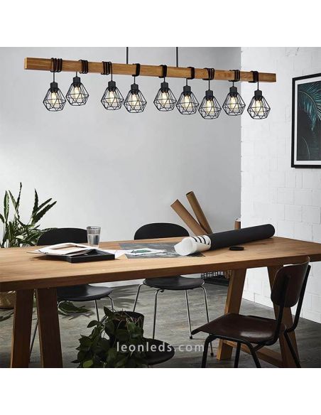 Plafonnier en bois Townshend 5 Vintage 9XE27 photo d'ambiance Eglo Lighting | Éclairage LeonLeds