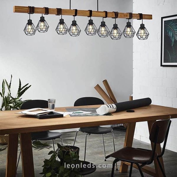 Plafonnier en bois Townshend 5 Vintage 9XE27 photo d'ambiance Eglo Lighting | Éclairage LeonLeds