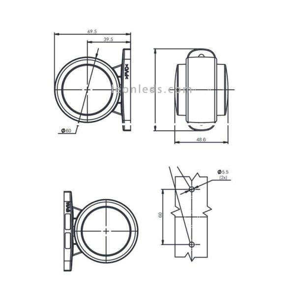 Dimensões Medidor LED curto com efeito Neon 12V-24V 781 Was | leonleds