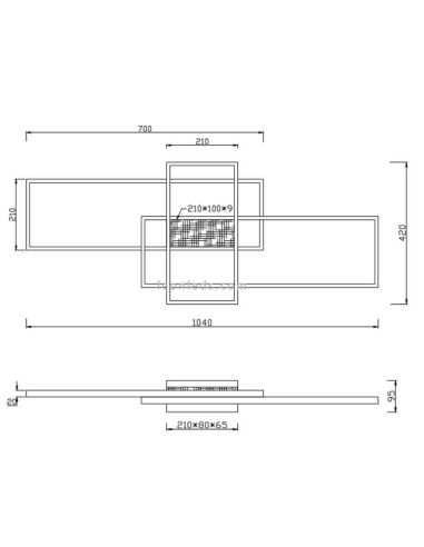 Dimensions Plafonnier LED Tucson bois et noir à 3 niveaux d'intensité lumineuse 35W Trio Lighting | leonleds