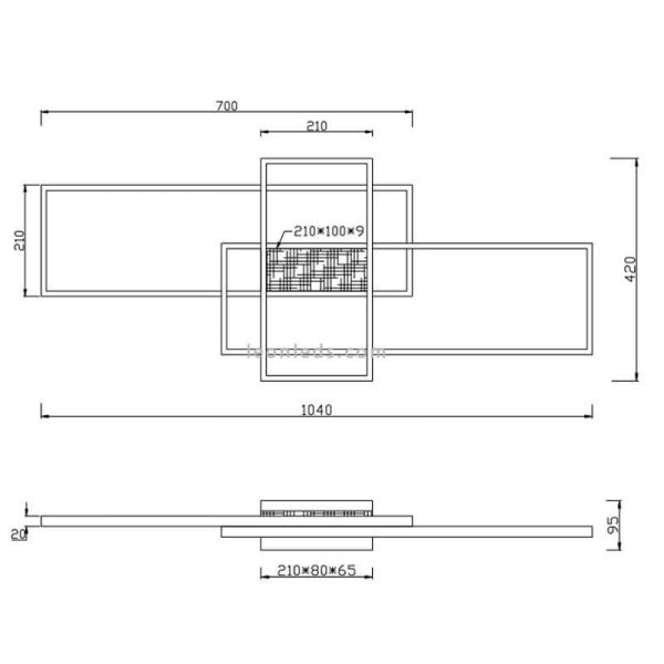 Dimensions Plafonnier LED Tucson bois et noir à 3 niveaux d'intensité lumineuse 35W Trio Lighting | leonleds