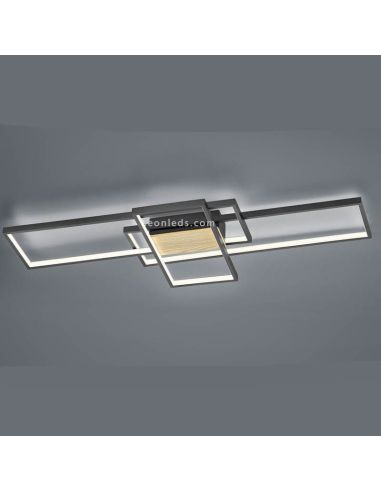 Plafonnier LED bois et noir Tucson avec 3 niveaux d'intensité lumineuse 35W Trio Lighting | leonleds